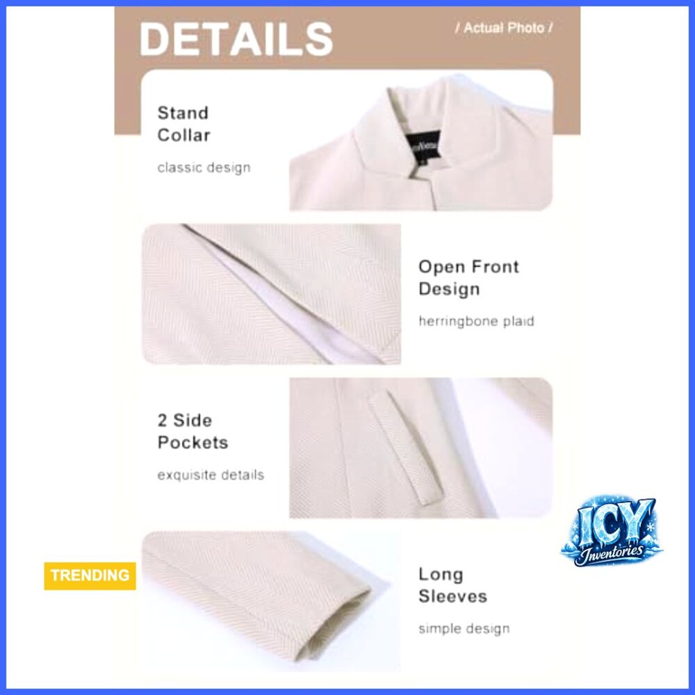 Polyester Wool Blazer Open Front Notch Lapel Long… - image 4